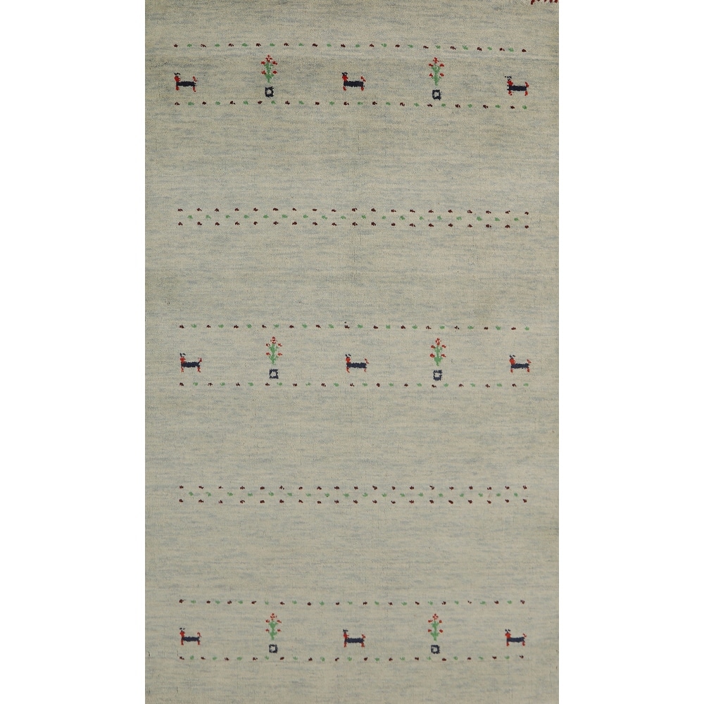 Hand Knotted Oriental 100% Wool Carpet Tribal Animal Pictorial Beige & Ivories Gabbeh Area Rug - 5' 0'' X 3' 0''