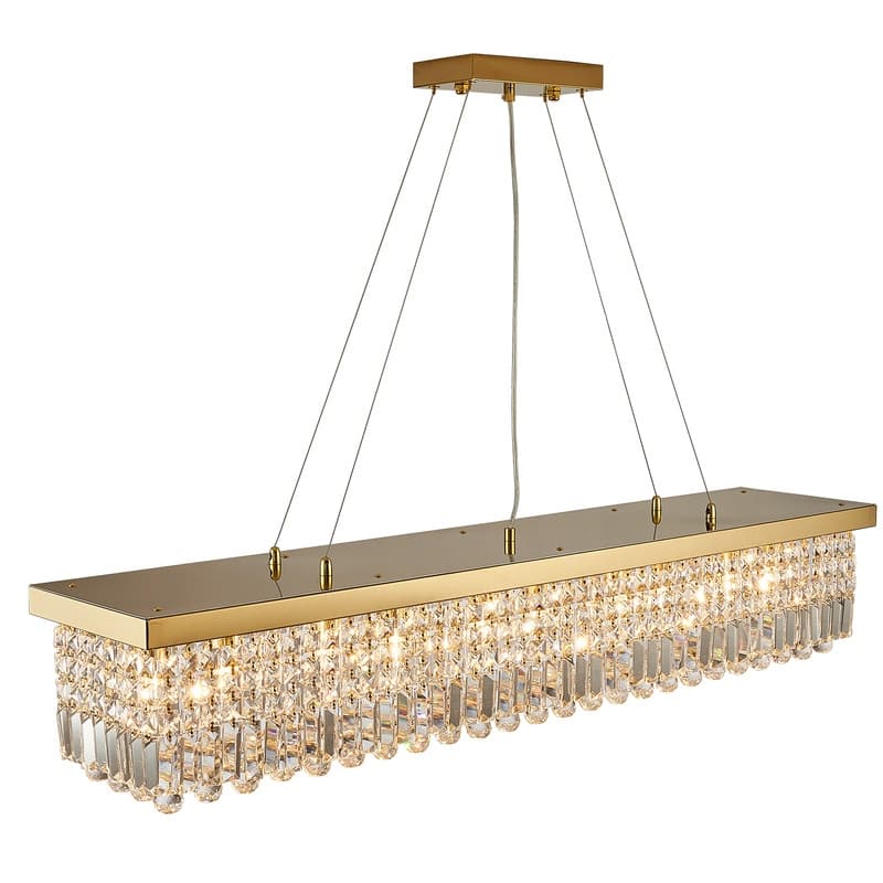 47 in. Rectangle Crystal Chandelier Modern Gold Crystal Chandelier Pendant Light Fixture for Dining Room Kitchen Island Bedroom