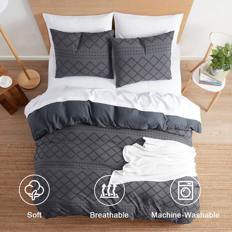 Nestl Boho Tufted Embroidery Double Brushed Duvet Cover with Button Closure