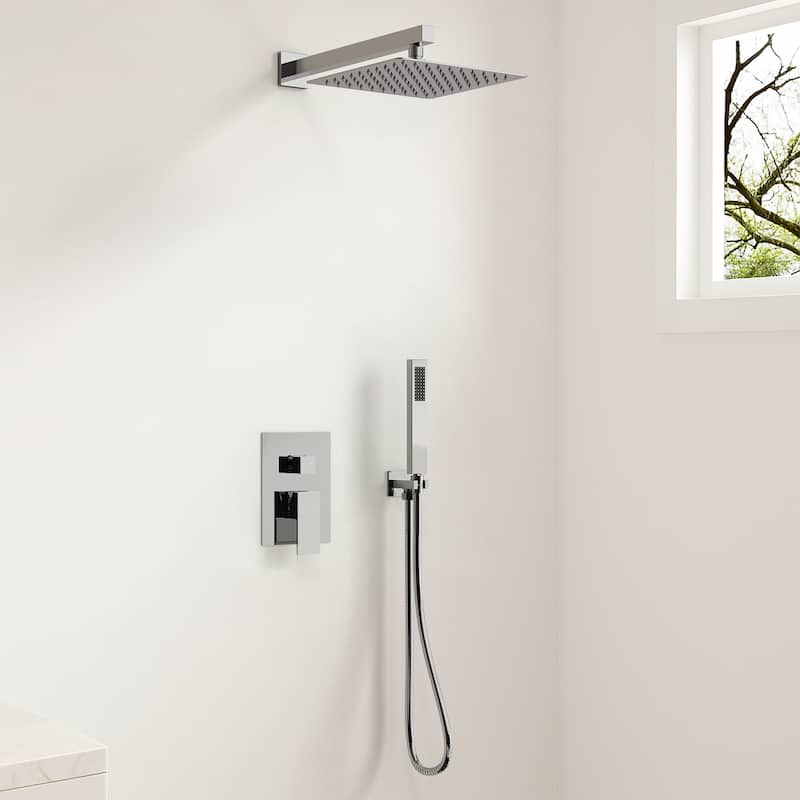 GRANDJOY Shower System 10" High Pressure Rainfall Shower Head with Handheld Spray Combo