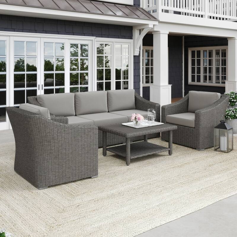 Martha Stewart 4pc Outdoor Rattan Wicker Patio Conversation Set with All-Weather Cushions - 33"W x 32"D x 29.5"H