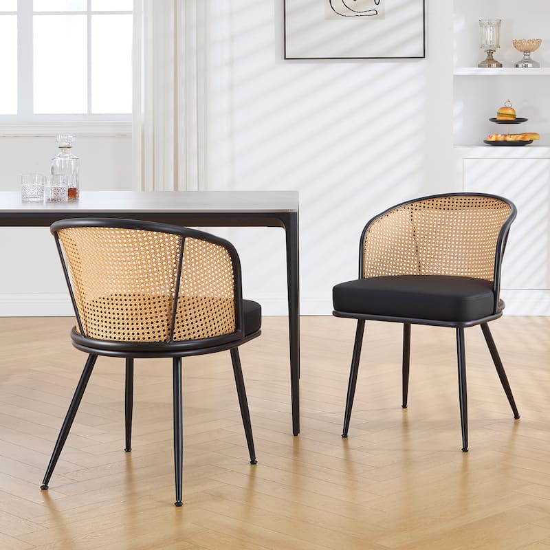 Upholstered Rattan Dining Chairs with Metal Legs Set of 2/4 - 29.92"H x 20.5"W x 23.03"D