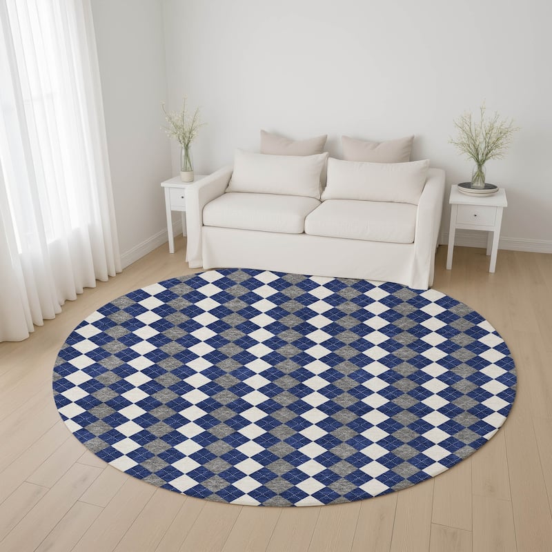 Premium Washable Super Soft Argyle Mayfield Rug - Navy - 8' x 8'