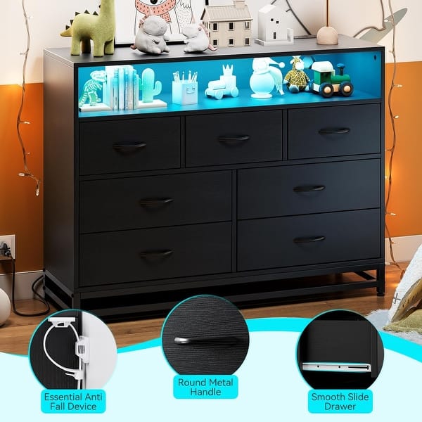 Black Dresser for Bedroom, Modern 7 Drawers Long Dresser with Charging  Station and LED Lights Design - Bed Bath & Beyond - 41314780