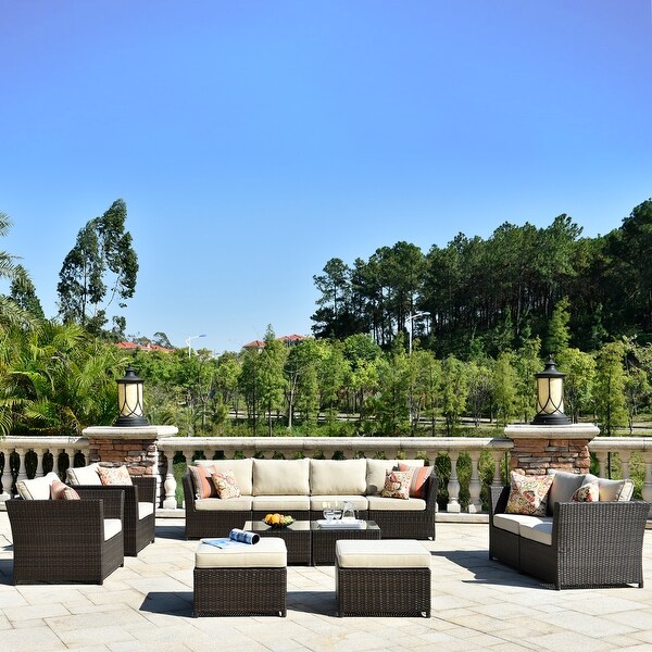 Kegashka 12-piece Brown Wicker Sectional Set by Havenside Home. Opens flyout.
