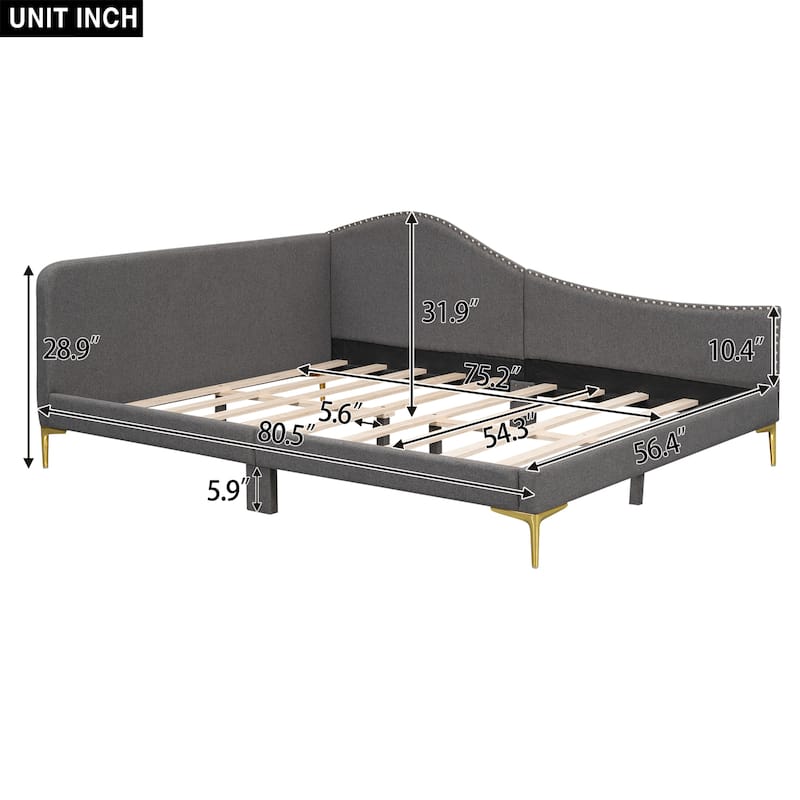 Full Size Upholstered Daybed with Headboard and Armrest