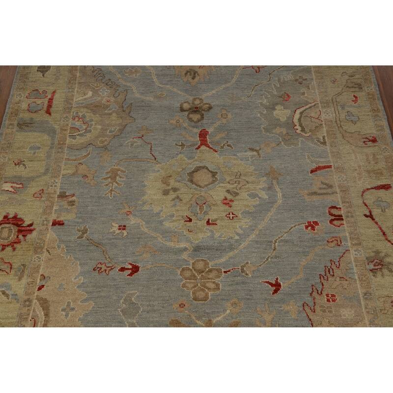 Hand Knotted Oriental 100% Wool Carpet Transitional All-Over Navy Blue & Blues Oushak Area Rug - 8' 8'' X 5' 11''