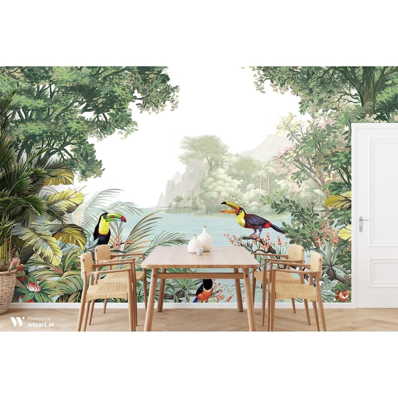 Vibrant Tropical Landscape Toucan Birds Wallpaper Mural
