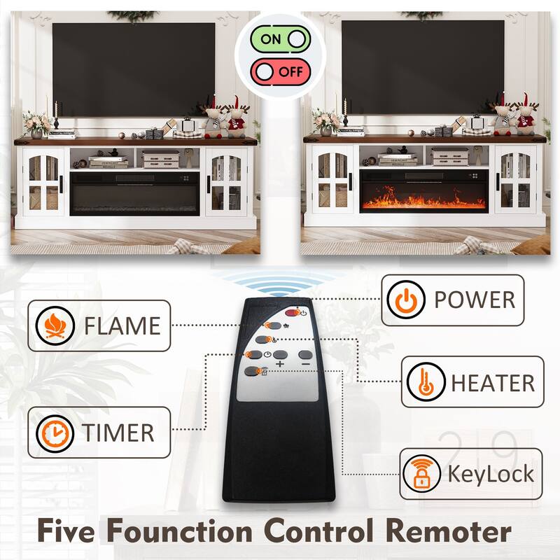 Gymojoy Fireplace 71" TV Stand with 36" Electric Fireplace, Media Console for Up to 80" TVs, LED Lights Entertainment Center.