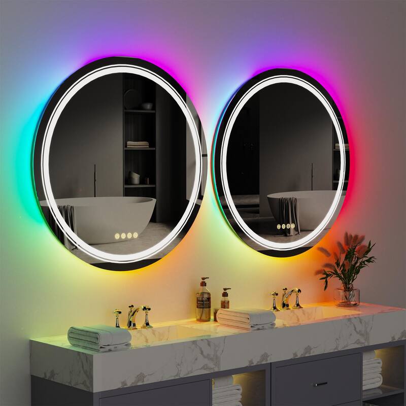 RGB LED Bathroom Mirror Anti Fog Dimmable Dual Lighting Touch Memory