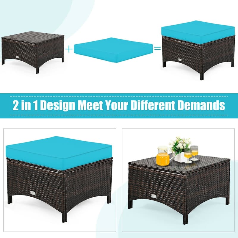 5 Pieces Patio Rattan Sofa Set with Cushion and Ottoman - 51" x 33.5" x 33" (L x W x H)