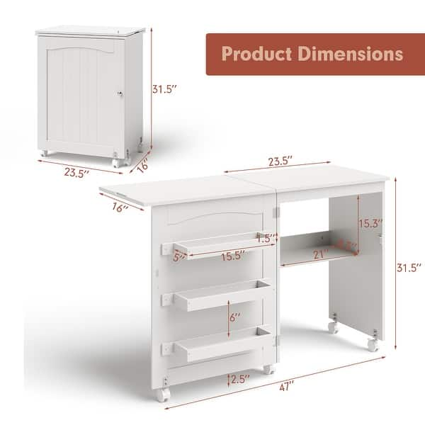 Costway White Folding Sewing Craft Table with Storage Shelves Cabinet ...