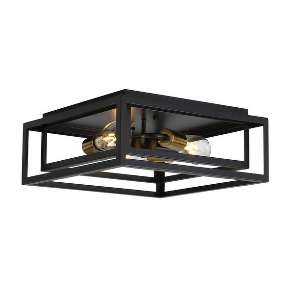 Farmhouse Black 3-Light Metal Frame Flush Mount Ceiling