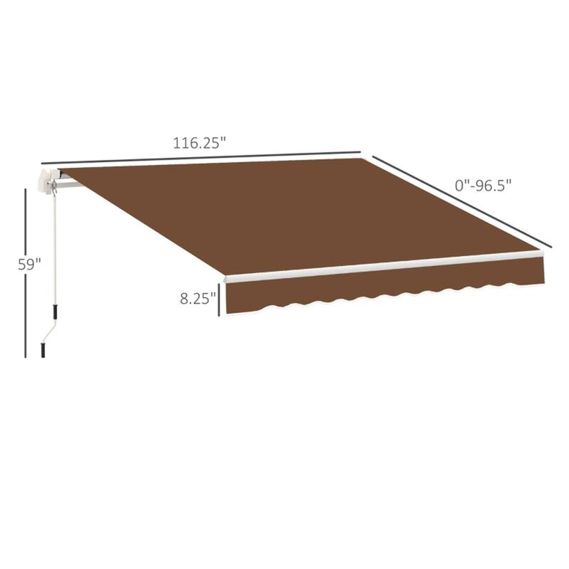 Retractable Patio Polyester Awning with Adjustable Handle and UV Rain Protection for Patio or Balcony - 116.25" W x 96.5" D