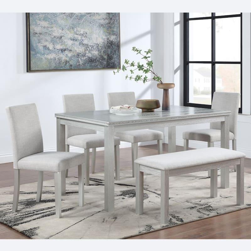 6-Piece Solid Wood Dining Table Set - Silver Grey