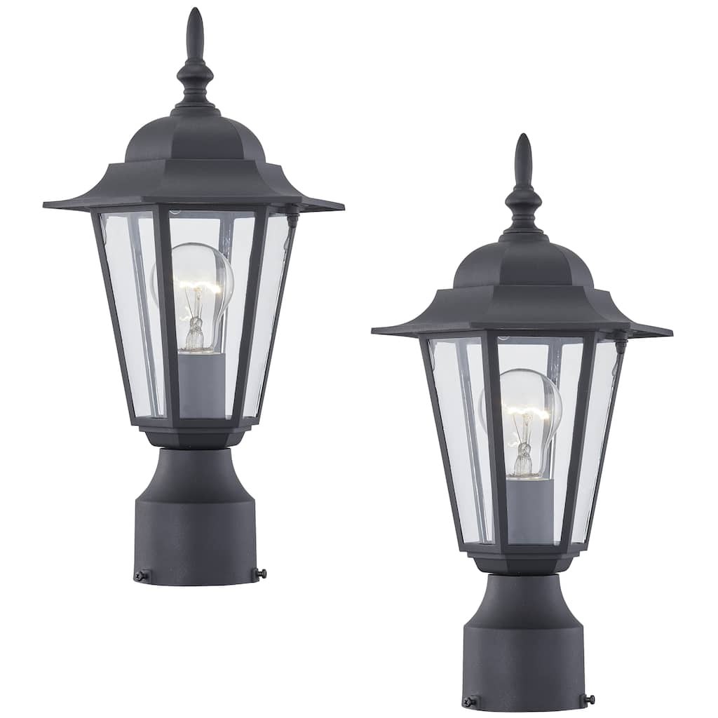 2 Pack 1 -Light Outdoor Textured Black Post Lantern Light