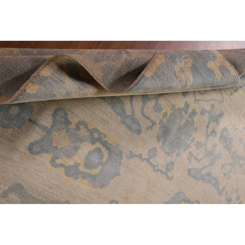 Vegetable Dye Floral Oushak Turkish Rug Hand-Knotted Wool Carpet - 9'6" x 11'11"