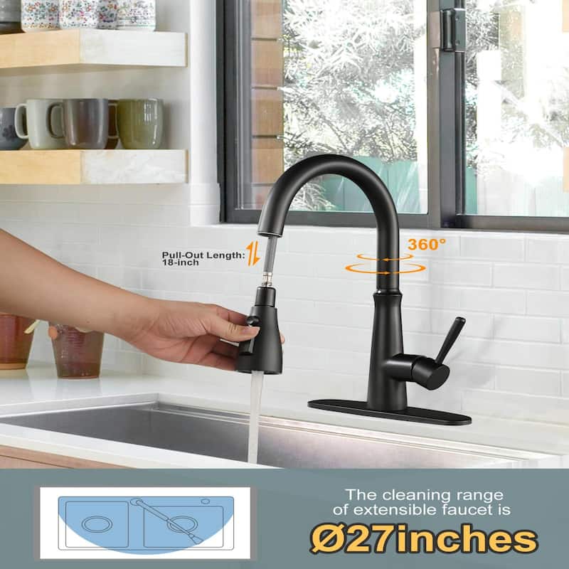 WOWOW Single Handle 3-Mode Pull Out Sprayer Kitchen Faucet