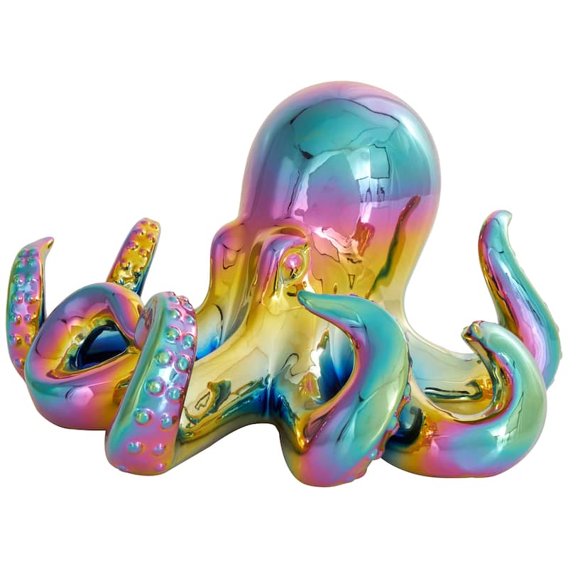 Multi Colored Ceramic Octopus Decorative Sculpture with Rainbow Shimmer Finish