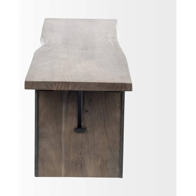 HomeRoots Rectangular Indian Mango Woodbrown Tone Finish W Metal Cladding On The Base Dining Bench