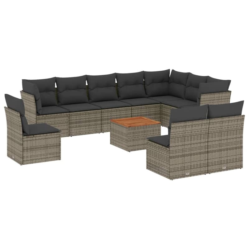 vidaXL Patio Sofa Set with Cushions Outdoor Furniture 11 Piece Poly Rattan - 25.8 x 24.4 x 27.2
