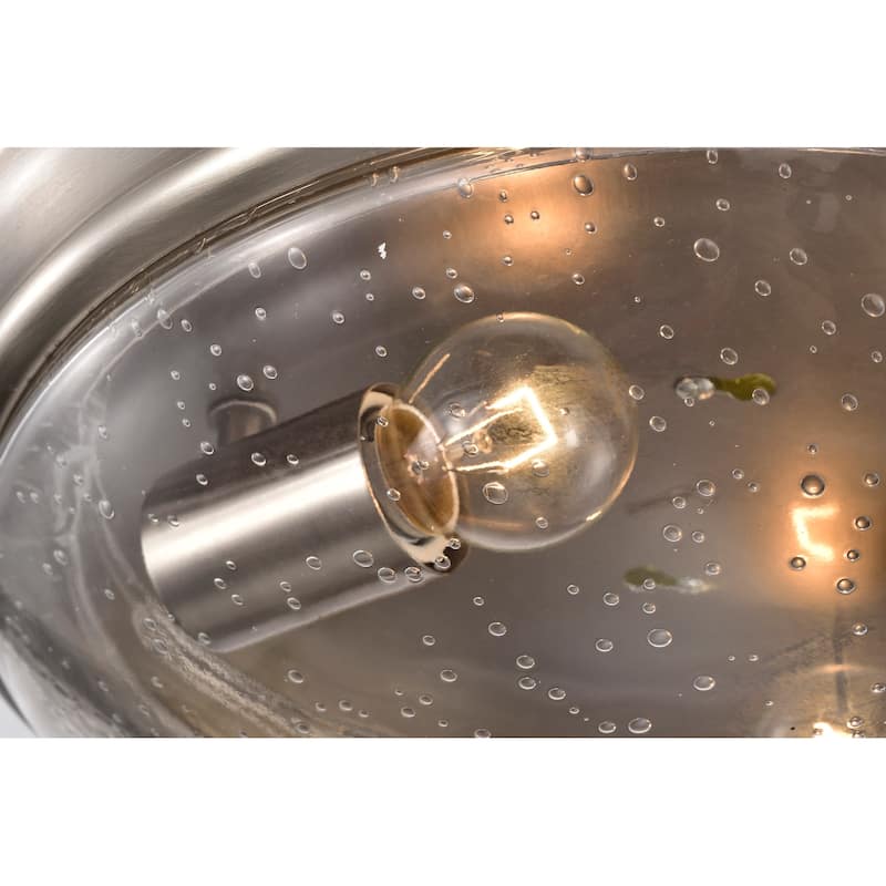 Brushed Nickel 13 in. 2-Light Modern Flush Mount with Seeded Glass Shade - Brushed Nickel