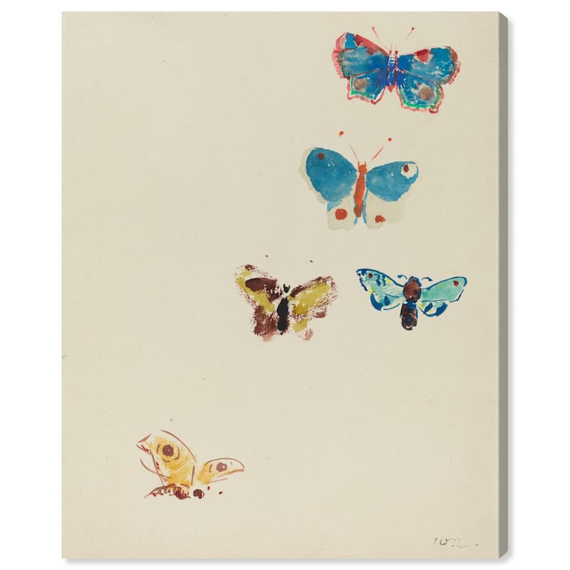 Wynwood Studio Canvas Animals Odilon Redon - Five Butterflies White and Modern & Contemporary Wall Art Canvas Print