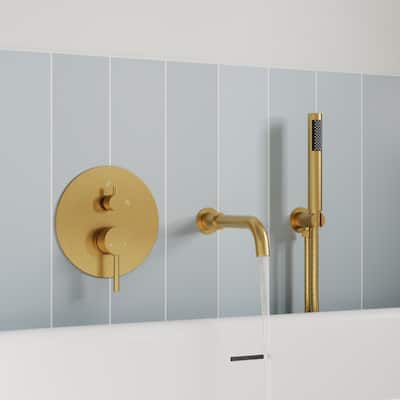 GRANDJOY Wall Mounted Tub Shower Faucet Set with Rotating Bathtub Spout and Handheld Shower