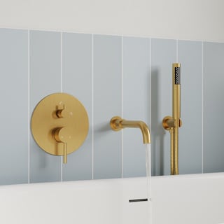 GRANDJOY Wall Mounted Tub Shower Faucet Set with Rotating Bathtub Spout and Handheld Shower