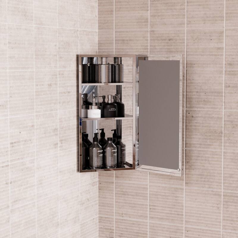 Medicine Cabinets 23.6" x 11.8" Stainless Steel Corner Cabinet with Mirror and Hardware Opens Left to Right Renovators Supply