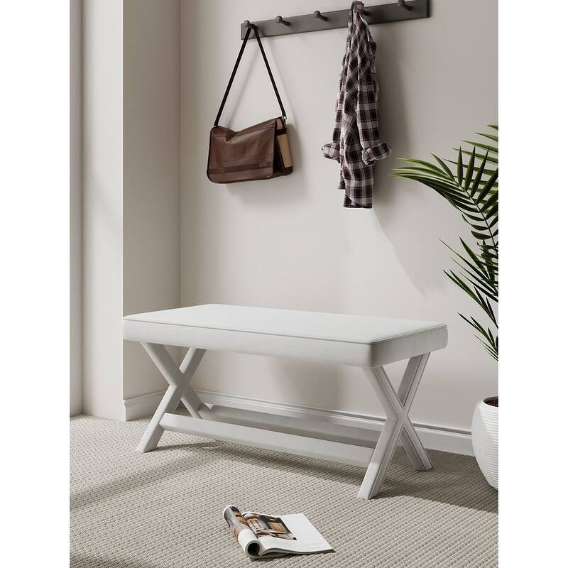 Manhattan Comfort Abigail Mid-Century Modern Velvet Upholstered Bench - Cream