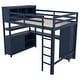 preview thumbnail 5 of 9, Multifunctional Design Wood Loft Bed with Cabinet, Bookshelf, Wardrobe and Desk, Full Size, Blue