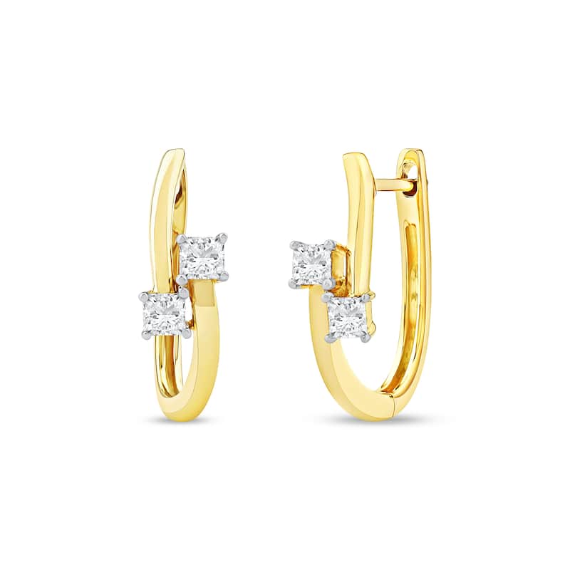 1/3ct TDW Diamond Two Stone Hoop Earrings in 10k Yellow Gold for Women