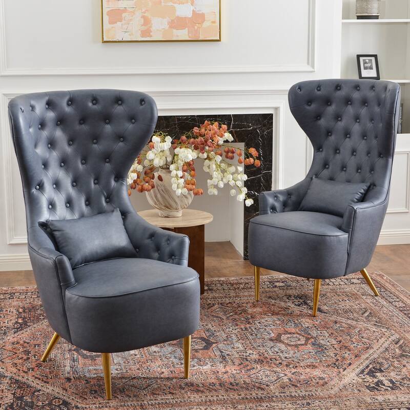 KINWELL Upholstered Tufted Faux Leather Wingback Chair PU Accent Chair