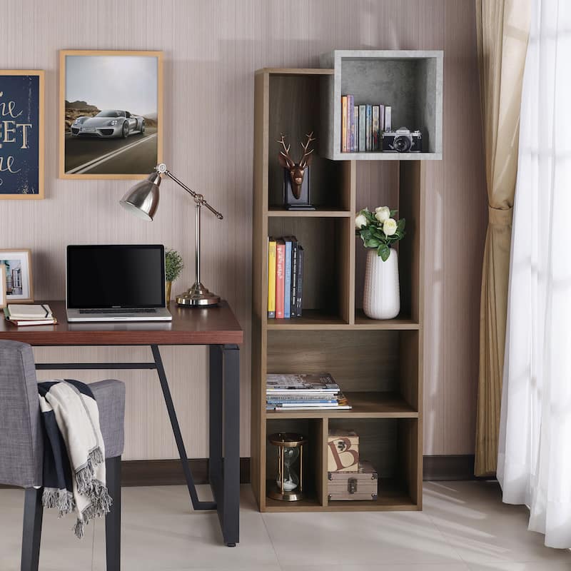 DH BASIC Industrial Walnut Two-tone 7-Shelf Bookcase by Denhour