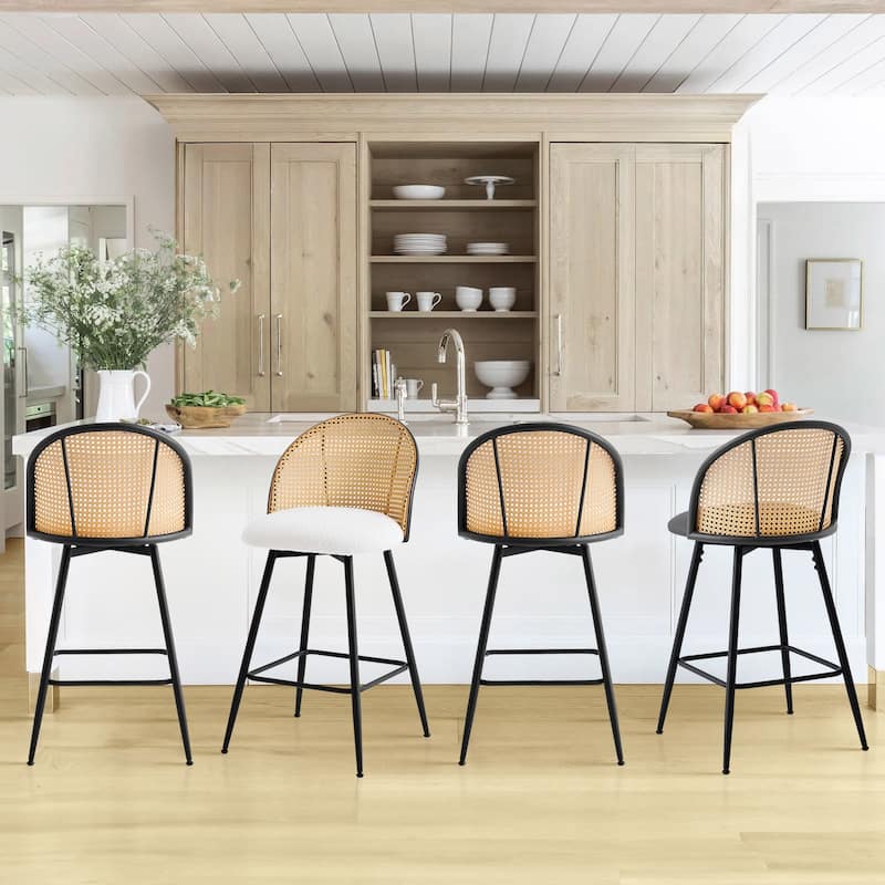 26-Inch Swivel Counter Height Bar Stools with Rattan Back - 36"H x 18.5"W x 19.7"D