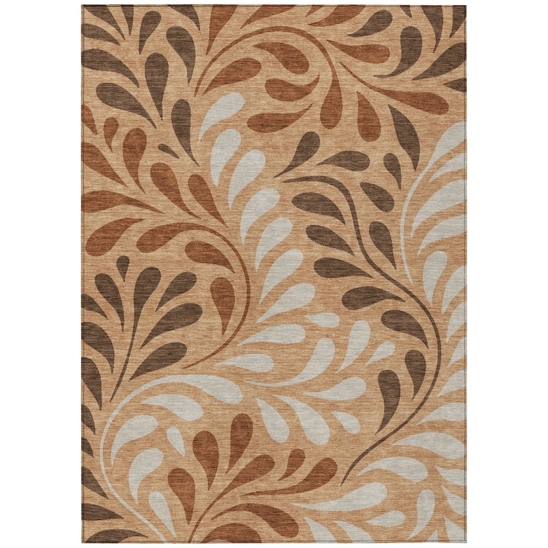 Machine Washable Indoor/ Outdoor Floral Arabesque Chantille Rug