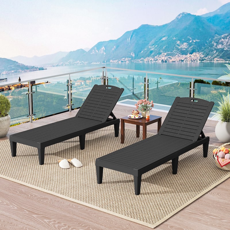 Set of 2 Outdoor Chaise Loungers with Rattan Surface and Adjustable Recline for Patio or Yard - 61.5" x 21.5" x 32.5"