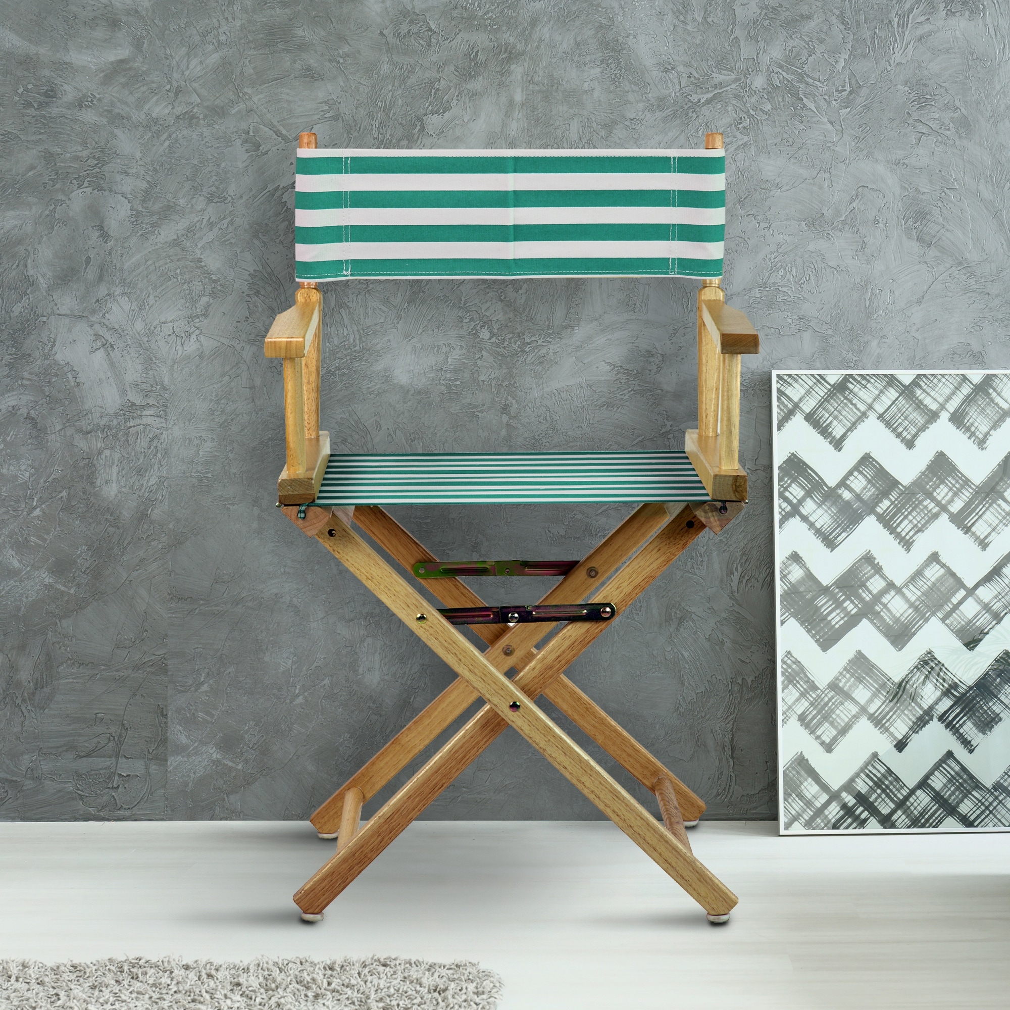 18" Director's Chair Natural Frame-Teal Cabana - 21.75"W x 17"D x 33.75"H