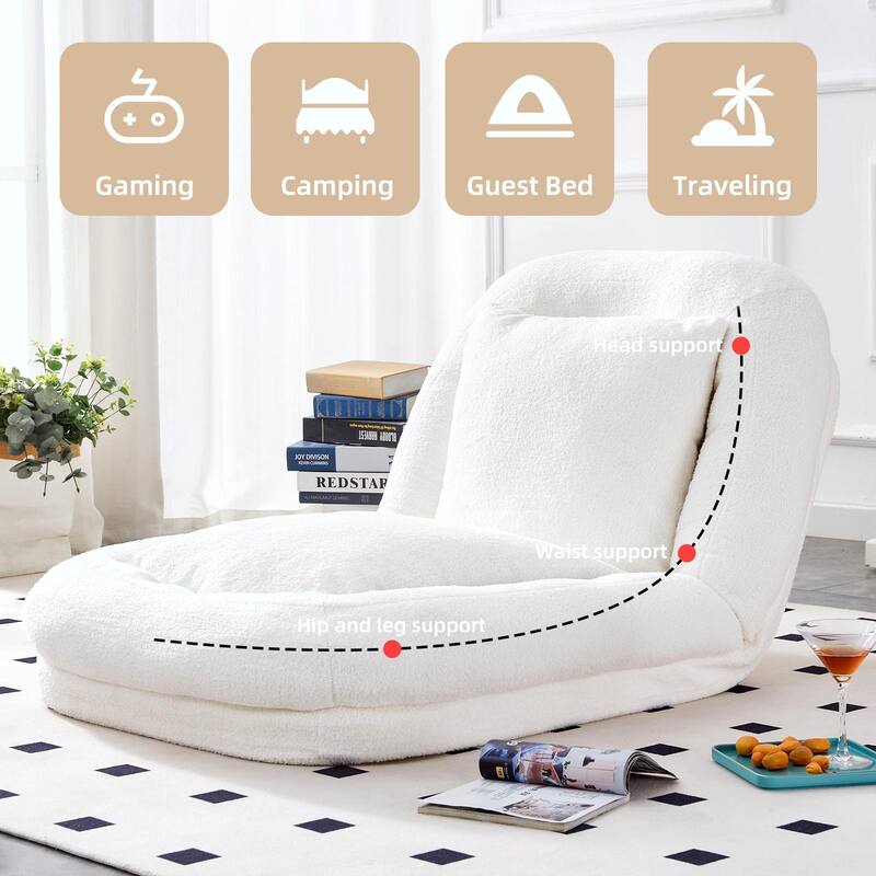 Folding Sofa Chair with 5 Adjustable Positions, Plush Floor Lounge Chair
