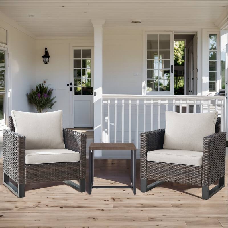 3PCS Patio PE Wicker Chair with Cushion and Table