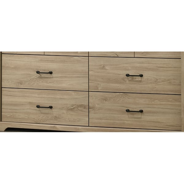 Elara 57"W Light Oak Finish 6-Drawer Dresser with Black Handles - Bed Bath  & Beyond - 43202924