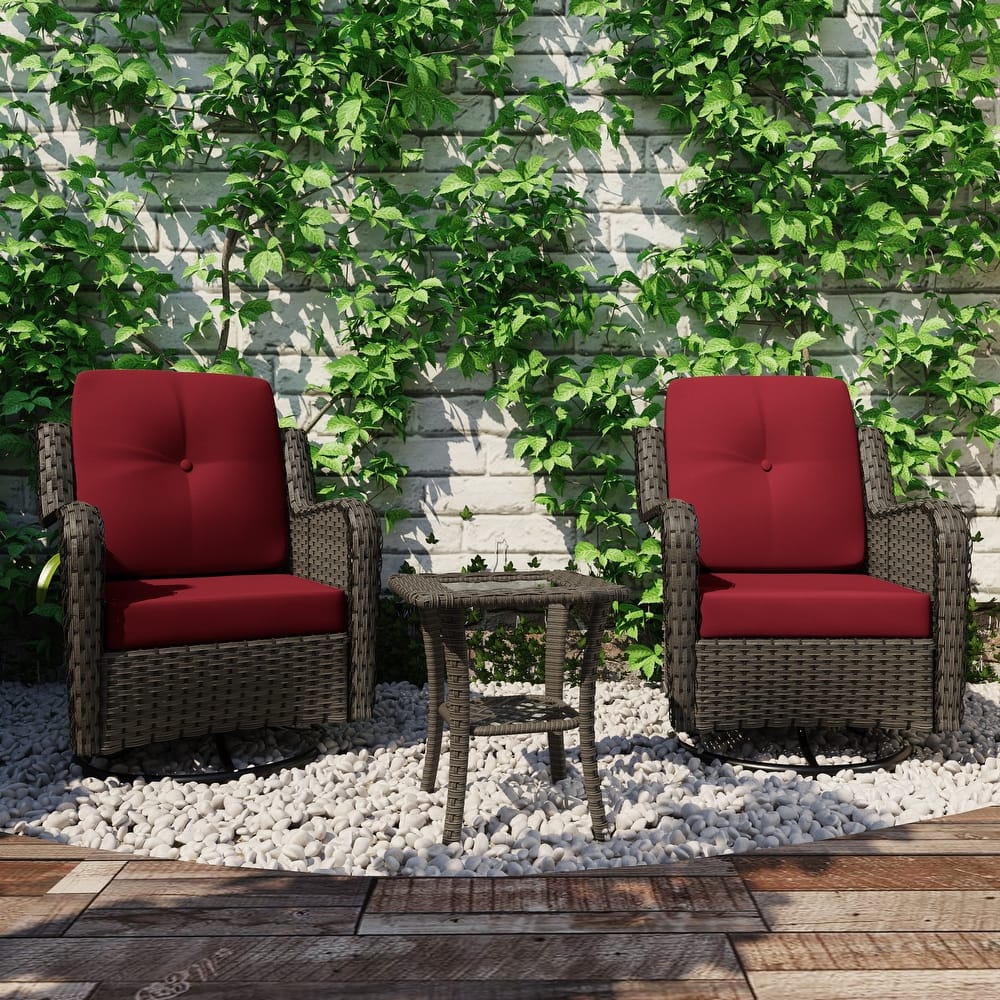 3 Piece Rattan Patio Bistro Set Outdoor Swivel Rocker Chairs