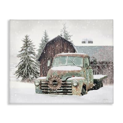 Stupell Rural Vintage Truck & Barn Snowy Winter Landscape Canvas Wall Art - Green
