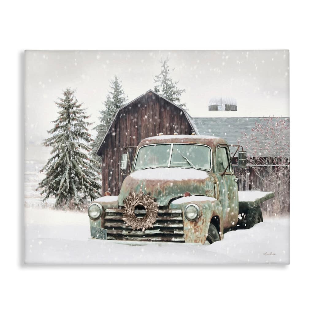 Stupell Rural Vintage Truck & Barn Snowy Winter Landscape Canvas Wall Art - Green