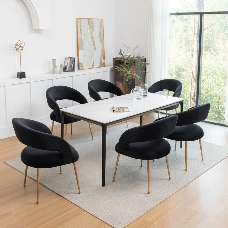 SEYNAR Mid Century Modern Velvet Upolstered Open-Back Dining Chair Set of 6 - Black