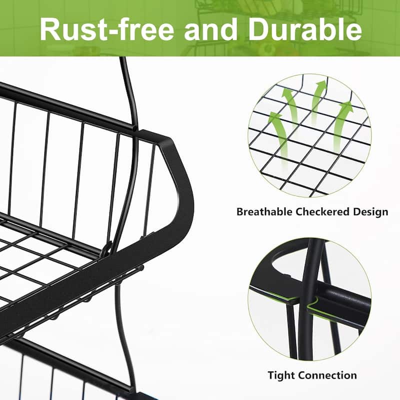 3 Tier Fruit Basket Metal Wire Basket Cart with Rolling Wheels
