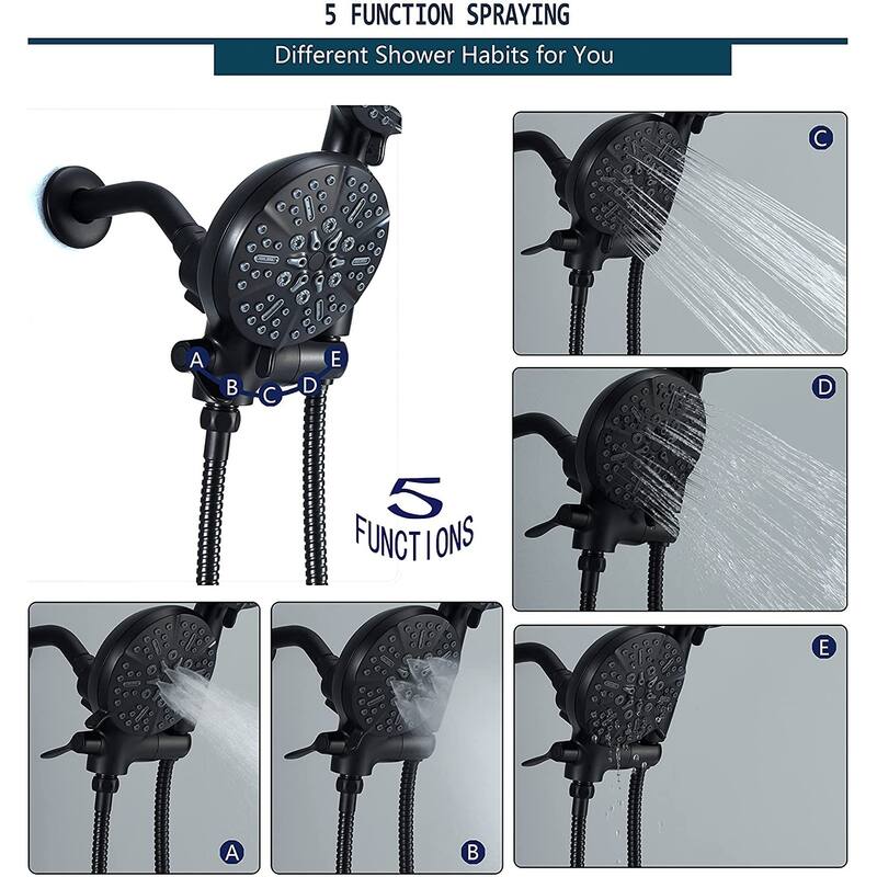 Shower Faucet Set with 5 in. Head Complete Shower System Matte Black