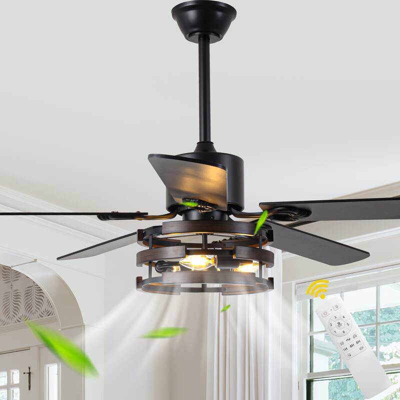 Bella Depot 52" Rustic Ceiling Fan with Light and Remote 6-Speed Farmhouse Reversible Fan - Black