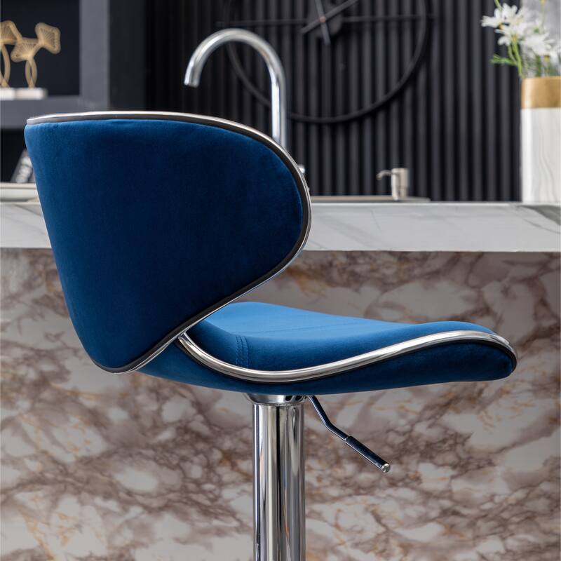 Roundhill Furniture Masaccio Velvet Upholstered Adjustable Swivel Barstool, Set of 2
